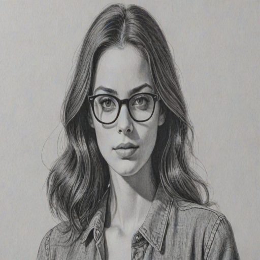 Radiant Kaya Scodelario, pencil sketch, portrait of Bewitching woman 1962s in glasses, hair style beatnik, outline, clear lines, fine lines, 8k