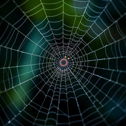 Create a highly detailed and intricate spider web design, using a macro lens, f/2.8 aperture, ISO 100, 1/200 sec shutter speed, captured from a top-down perspective with natural soft lighting for enhanced clarity and texture.