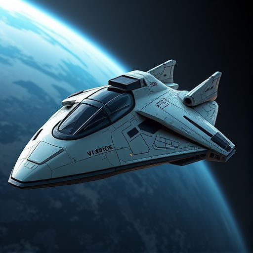 Create a highly detailed digital illustration of a futuristic spaceship, side view, with sleek design elements, high contrast lighting, 4K resolution, f/8 aperture, ISO 100, 35mm lens, and a focus on vibrant colors and textures to enhance the image quality.