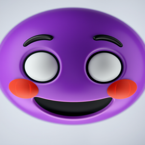 Create a high-resolution image of a purple emoji with wide eyes and an open mouth, using a Canon EOS R camera, f/2.8 aperture, 50mm lens, 1/200s shutter speed, soft lighting, and a slight vignette effect for emphasis.