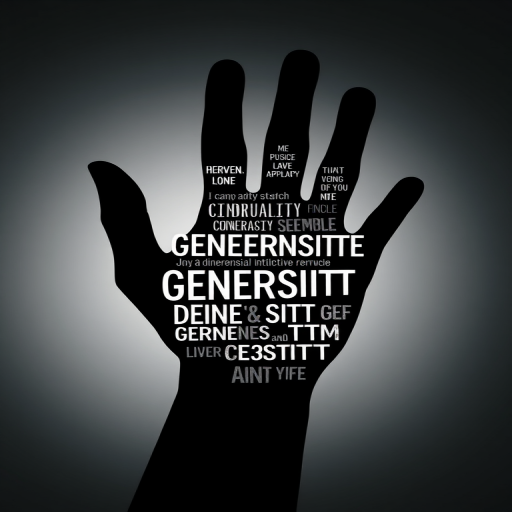 high-resolution digital illustration of a hand silhouette filled with positive words and phrases promoting generosity and sustainability, focus on clarity and contrast, shot with a Canon EOS 5D Mark IV, 50mm lens, aperture f/2.8, ISO 100, natural lighting, top-down view
