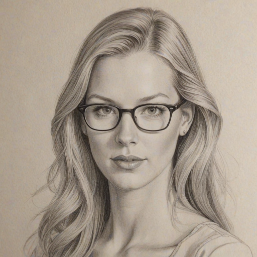 Superb Heather Morris, pencil sketch, portrait of Charming woman 1974s in glasses, hair style beatnik, outline, clear lines, fine lines, 8k