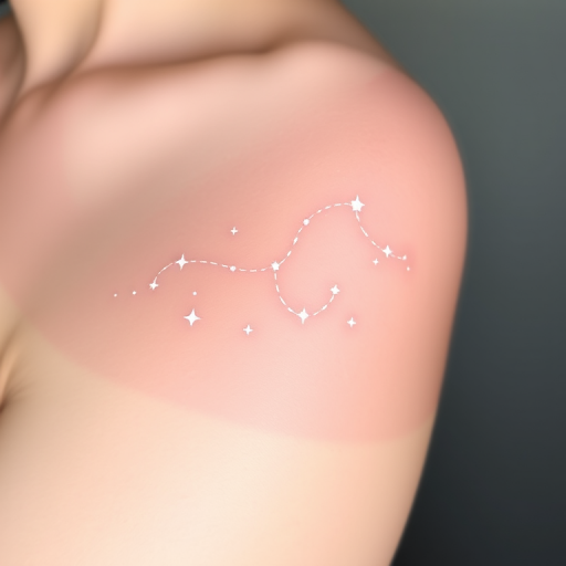Ethereal white ink tattoo dubbed "Celestial Whisper" depicting a dreamy constellation of stars and delicate wisps of clouds across pale skin, with subtle shading techniques creating a soft, ethereal glow that appears to shimmer in certain lights, perfect for those desiring a subtle and elegant tattoo that appears almost magical in its understated beauty