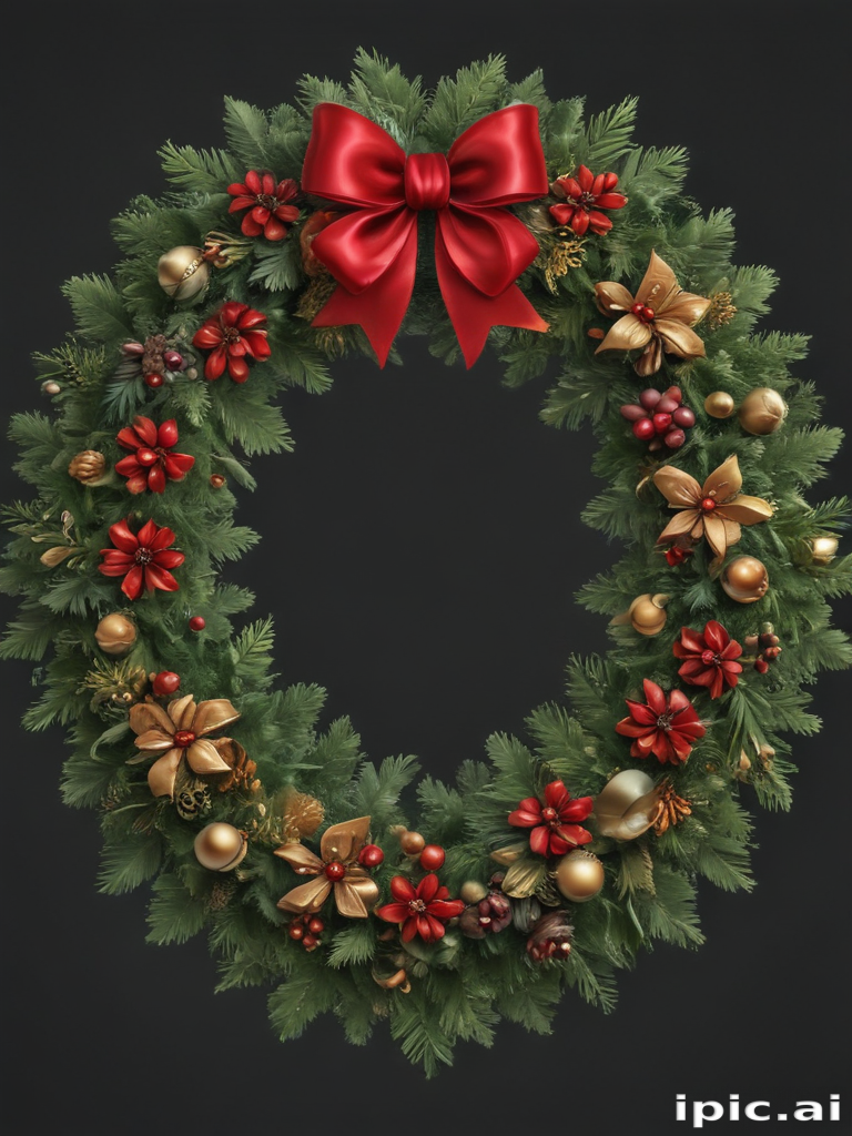 Beautifully Decorated Christmas Wreath Adorned with Red and Gold Accents