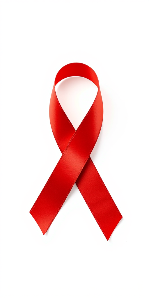 Create a high-resolution, vector-style image of a red awareness ribbon, using a Canon EOS 5D Mark IV with a 50mm lens, aperture f/2.8, ISO 100, in a well-lit studio setting with a soft white background to enhance clarity and detail.