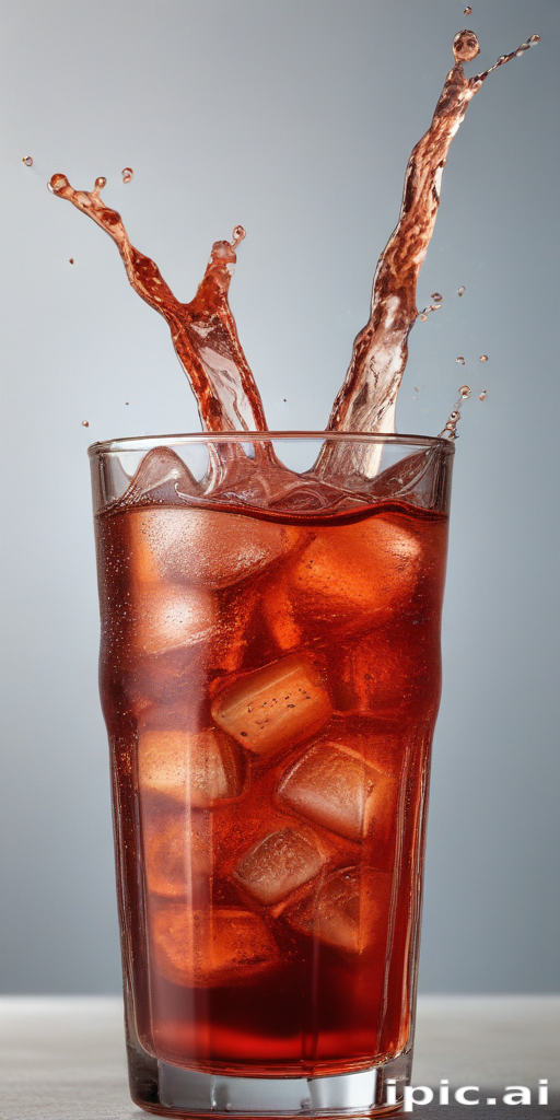 Refreshing Fizzy Drink with Ice Cubes Splashing in a Tall Glass