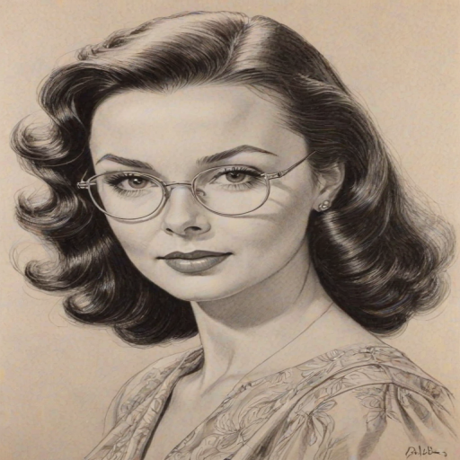 Ravishing Vivien Leigh, pencil sketch, portrait of Delightful woman 1973s in glasses, hair style beatnik, outline, clear lines, fine lines, 8k