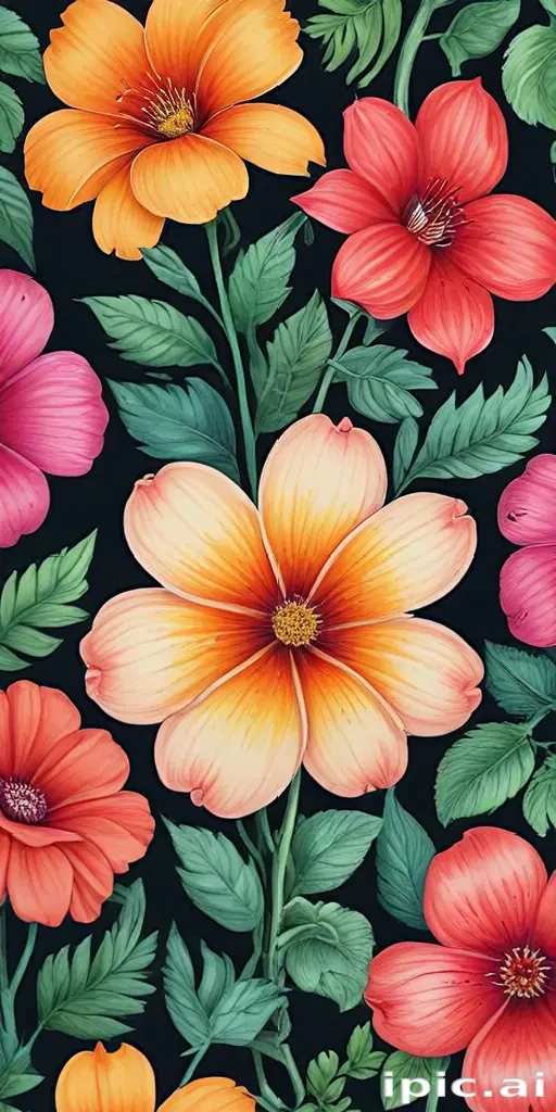 flower drawings with color