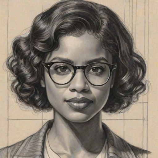 Sublime Ren'e Elise Goldsberry, pencil sketch, portrait of Stunning woman 1929s in glasses, hair style beatnik, outline, clear lines, fine lines, 8k
