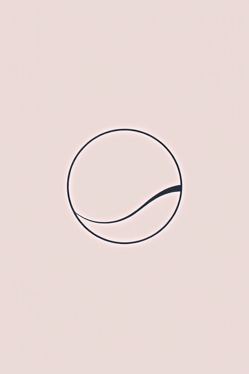 Create a minimalist logo featuring a circular design with a thin outer border and a dynamic curve, captured with a Canon EOS R5, 50mm lens, f/1.8 aperture, ISO 100, 1/200s shutter speed, in a studio setting with soft lighting for enhanced clarity and contrast.