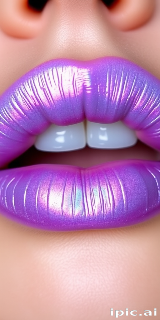 Iridescent lavender lips with a duochrome shift to pale blue, featuring a soft, diffused edge, titled "Ethereal Unicorn Dreams"
