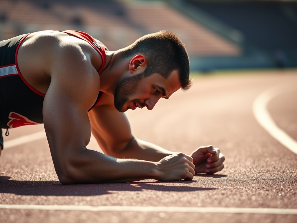Dedicated Athlete Focused on Training Hard on the Track Surface