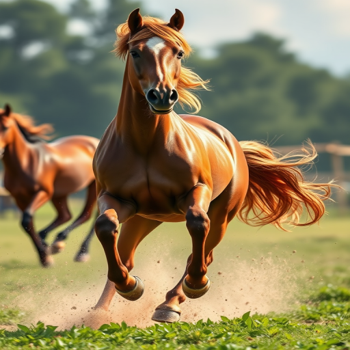 A dynamic illustration of a galloping horse, captured with a Canon EOS 5D Mark IV, 50mm lens, f/1.8 aperture, ISO 100, in natural light, emphasizing motion and detail.
