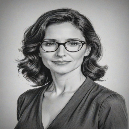 Elegant Michaela Watkins, pencil sketch, portrait of Radiant woman 1953s in glasses, hair style beatnik, outline, clear lines, fine lines, 8k