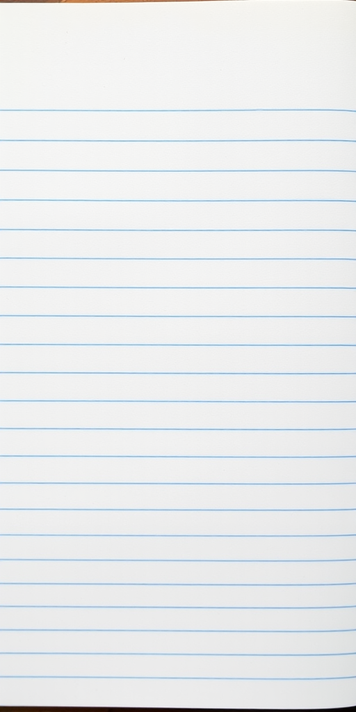 a blank lined notebook page with blue lines, top-down view, shooting on a full-frame DSLR camera with a 50mm f/1.8 lens, aperture set to f/2.8, ISO 100, shutter speed 1/125s, natural daylight lighting