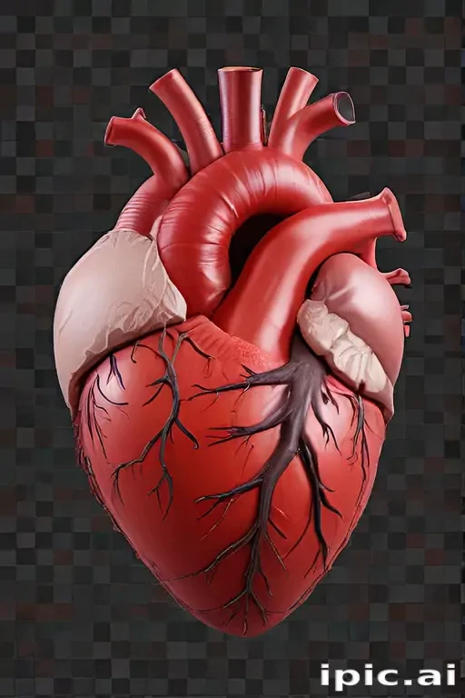 Detailed 3D Rendering of a Human Heart with Anatomical Structures Visible