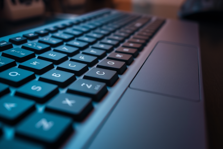 Close-up shot of a modern computer keyboard from a top-down perspective, focusing on key details and textures, using a DSLR camera with a 50mm lens, aperture set to f/2.8, ISO 100, shutter speed 1/60s for optimal clarity and depth of field.