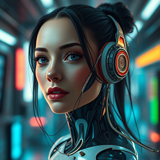 portrait of a Woman, she is an android, in a cyberpunk environnement