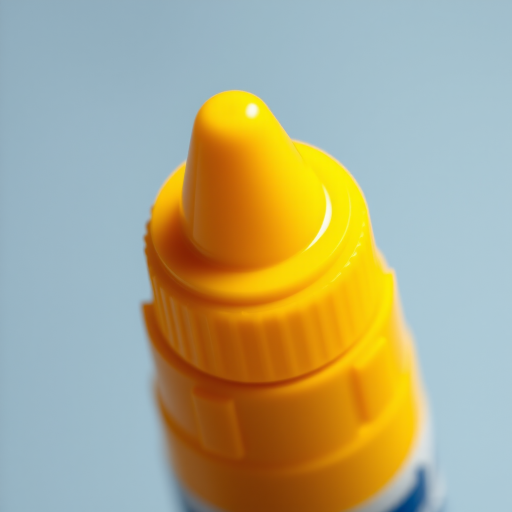 A highly detailed and vibrant close-up illustration of a yellow glue tube with a slightly open cap, showcasing a glossy texture, ideal lighting for enhanced clarity, shot in a macro style using a DSLR camera at f/2.8, ISO 100, and 1/200s shutter speed.