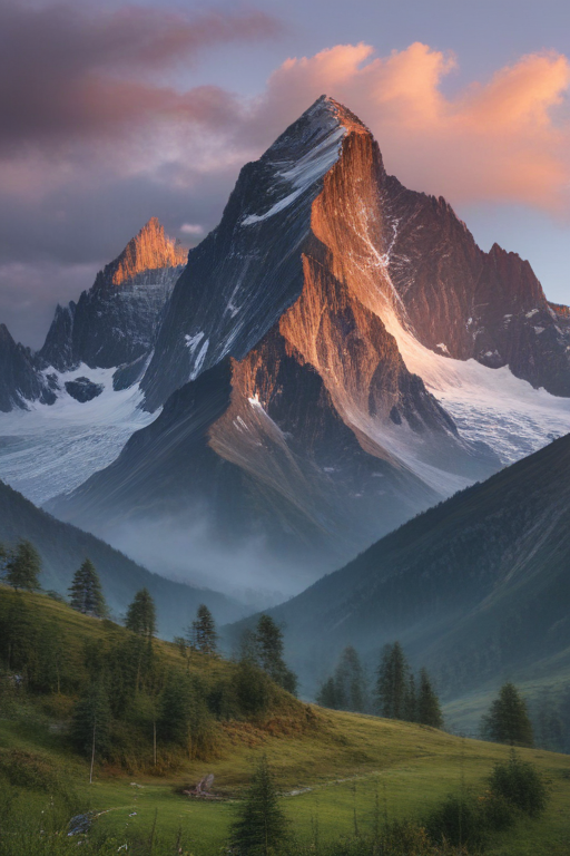 Majestic Mountain Peaks Bathed in Golden Light at Dawn's First Glimmer