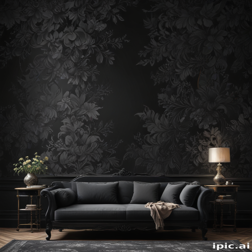 Elegant Living Room with Dark Floral Wallpaper and Classic Furniture Design