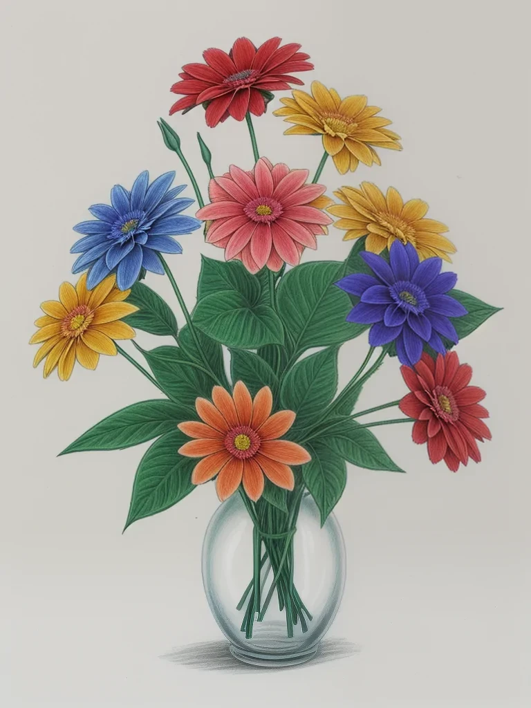 colored flowers drawing