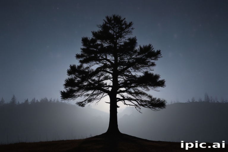 Majestic Silhouette of a Tree Against a Mystical Night Sky