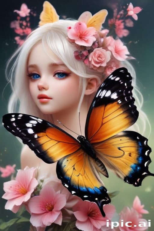 Enchanting Portrait of a Young Girl Surrounded by Colorful Flowers and ...