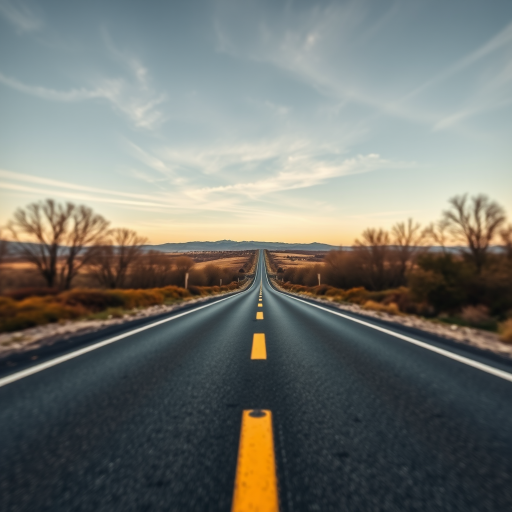 Create a 3D abstract image of a perspective view showcasing a road from a vanishing point, captured with a Canon EOS R5, 35mm lens, f/8 aperture, ISO 100, HDR style, with a focus on sharpness and depth.