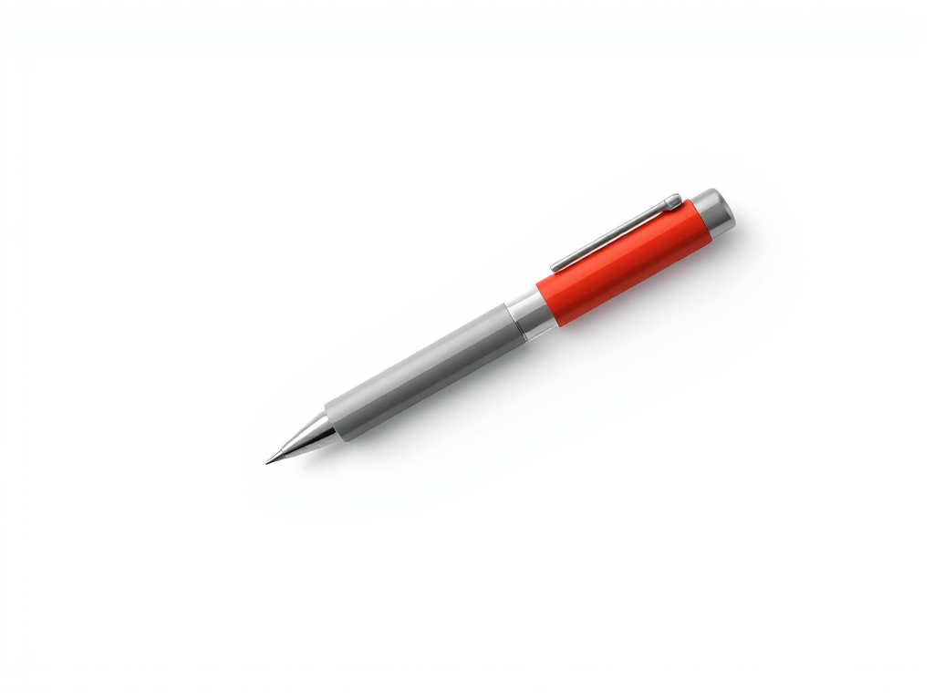 Digital illustration of a simple pen on a white background, 50mm lens, f/2.8 aperture, ISO 100, shot from a slight top-down angle for depth, using a mirrorless camera style for clean lines and enhanced color contrast.