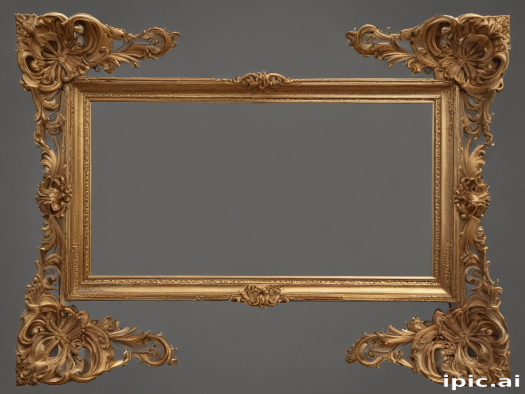 Ornate Golden Picture Frame with Intricate Floral and Scroll Designs