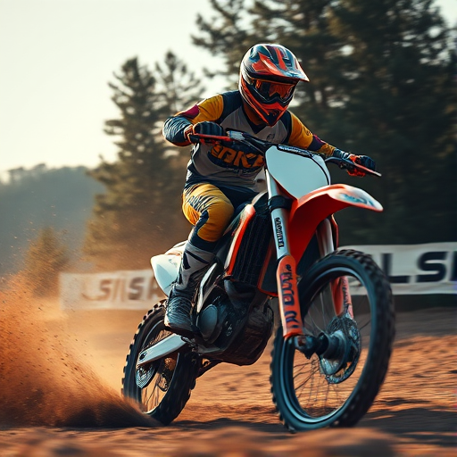 motocross rider on a dirt bike navigating a course, captured with a Canon EOS 5D Mark IV, 1/1000 sec, f/4, ISO 200, 24mm lens, shallow depth of field, side view to highlight motion and dirt spray, high dynamic range processing for enhanced detail