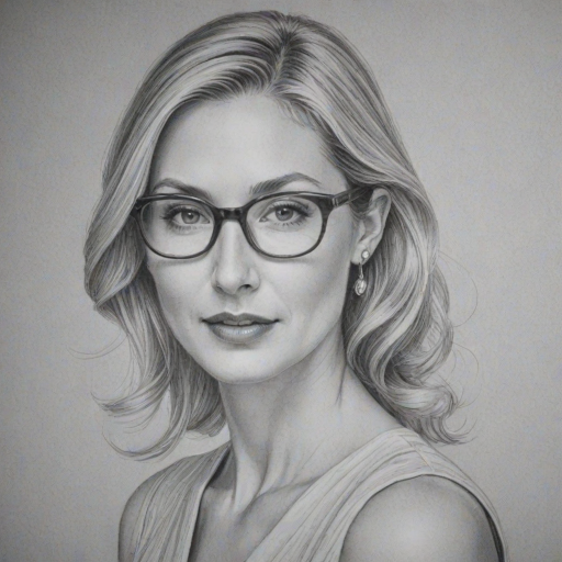 Stunning Kelly Rutherford, pencil sketch, portrait of Elegant woman 1954s in glasses, hair style beatnik, outline, clear lines, fine lines, 8k