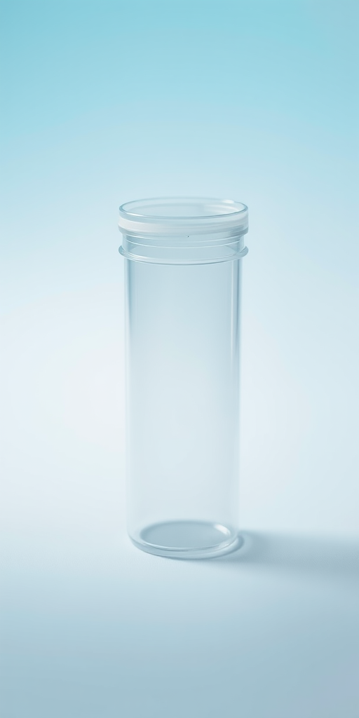 Create a high-resolution vector image of a clear laboratory centrifuge tube with a lid, positioned centrally on a plain background, using a macro lens at f/2.8 to enhance depth of field and focus on the tube details, capturing it with a DSLR camera at 24mm focal length.