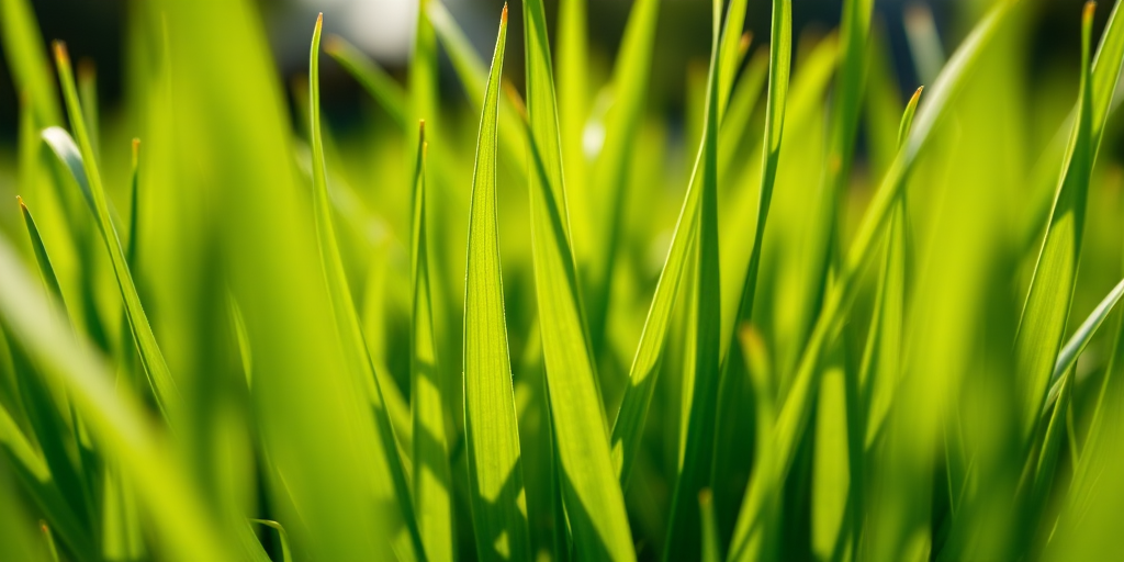 Capture an image of vibrant green grass blades in sharp focus with a macro lens at f/2.8 aperture, shutter speed of 1/200s, ISO 100, taken with a DSLR camera from a low angle perspective to emphasize the texture and height of the grass.
