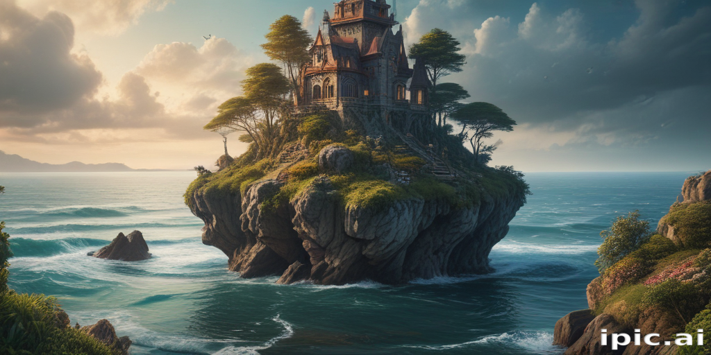 A Majestic Castle on a Rocky Island Surrounded by Serene Ocean Waves