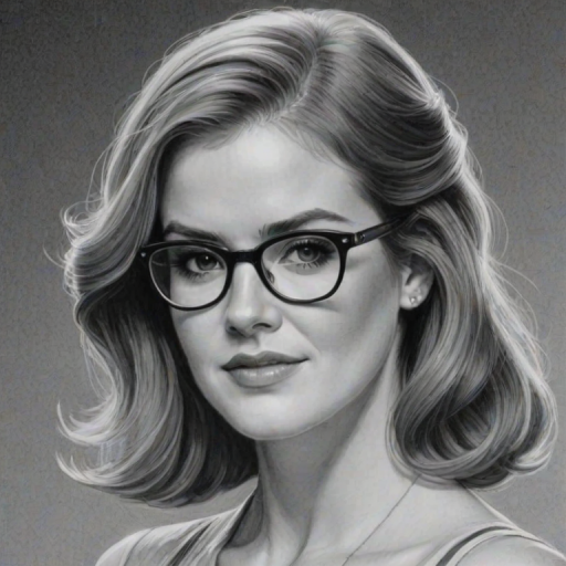 Comely Isla Fisher, pencil sketch, portrait of Splendid woman 1927s in glasses, hair style beatnik, outline, clear lines, fine lines, 8k