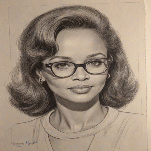 Alluring Daphne Maxwell Reid, pencil sketch, portrait of Comely woman 1966s in glasses, hair style beatnik, outline, clear lines, fine lines, 8k