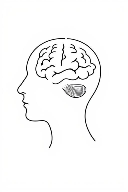 Create a clean vector illustration of a human profile with a brain outline inside, using a high-resolution setting of 300 DPI, captured from a side view using a digital drawing tablet with a smooth brush style.