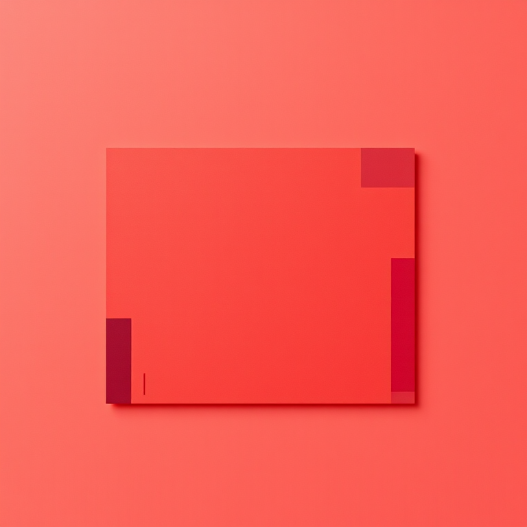 Create a minimalist digital design featuring a rectangular shape with a smooth gradient transitioning from coral to deep red, include subtle geometric accents in a darker shade, shot with a high-resolution DSLR camera, aperture f/2.8, ISO 100, 35mm focal length, flat lay view, using a macro lens for enhanced clarity.