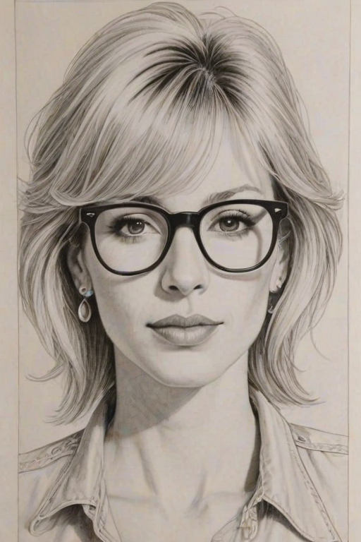 Elegant Debbie Gibson, pencil sketch, portrait of Sublime woman 1980s in glasses, hair style beatnik, outline, clear lines, fine lines, 8k