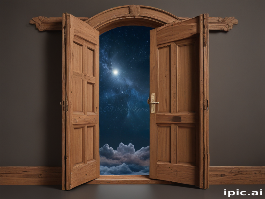 An Enchanted Wooden Doorway Opening to a Starry Night Sky