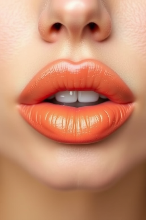 Whimsical ombre lips transitioning from soft peach to warm honey, gradient effect creating depth and dimension, effortlessly chic and modern