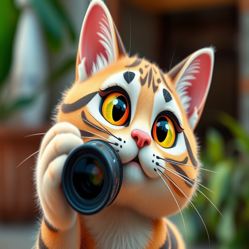 Capture a detailed, high-resolution image of a stylized cartoon cat, using a DSLR camera with a 50mm lens, aperture set to f/1.8, ISO 100, natural lighting, with a shallow depth of field and vibrant colors.