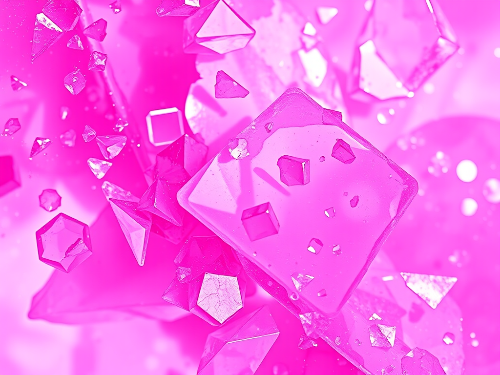 Create a vibrant abstract background with a glossy pink crystal texture, using a 50mm lens, f/2.8 aperture, ISO 100, taken from a straight-on view with a high-resolution DSLR camera.