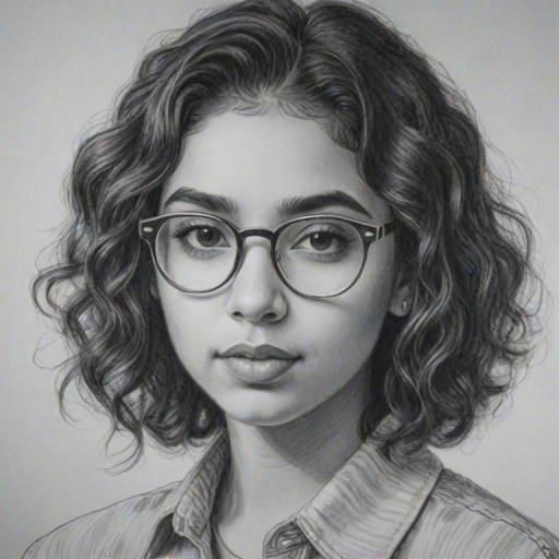 Enchanting Alessia Cara, pencil sketch, portrait of Superb woman 1929s in glasses, hair style beatnik, outline, clear lines, fine lines, 8k