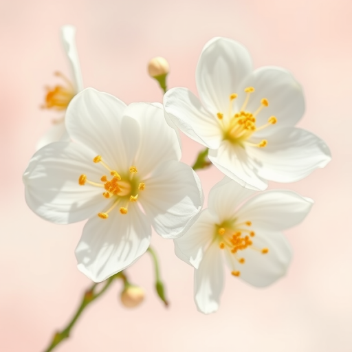 create a high-resolution digital illustration of delicate white flowers with gold accents on soft pastel backgrounds, shot with a Canon EOS R5, 50mm lens, f/2.8 aperture, ISO 200, in bright natural light, emphasizing texture and detail.