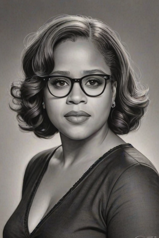 Gorgeous Chandra Wilson, pencil sketch, portrait of Pleasing woman 1929s in glasses, hair style beatnik, outline, clear lines, fine lines, 8k