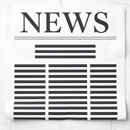 Generate a high-resolution image of a modern newspaper layout featuring the word "NEWS" prominently at the top, with alternating black and white horizontal stripes below, captured with a DSLR camera at f/8 aperture, 50mm lens, ISO 100, using a top-down view for a clean and professional appearance.