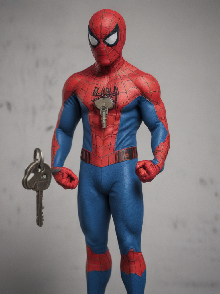 Spiderman Lock spiderman holding a key and a lock